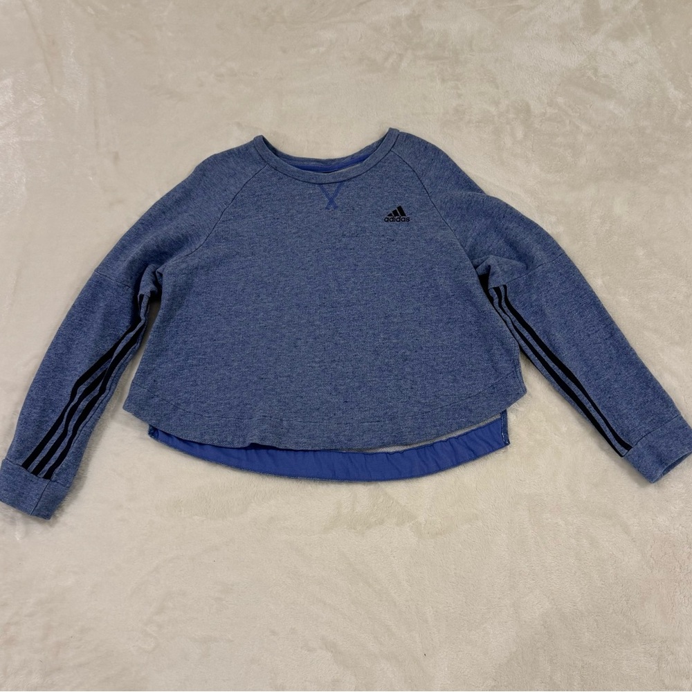 Adidas blue women’s semi cropped sweatshirt with stylish split side seams size S